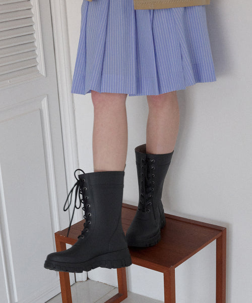 PLATFORM LACEUP RAIN BOOTS MIDDLE - 3 COLORS BLACK