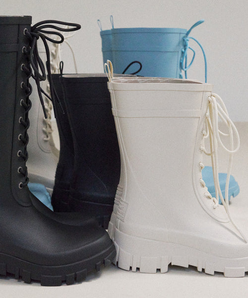 PLATFORM LACEUP RAIN BOOTS MIDDLE - 3 COLORS BLACK