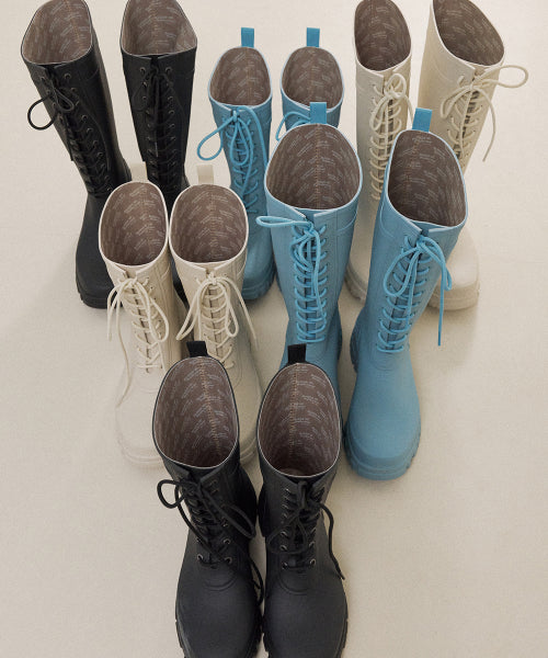 PLATFORM LACEUP RAIN BOOTS MIDDLE - 3 COLORS BLACK