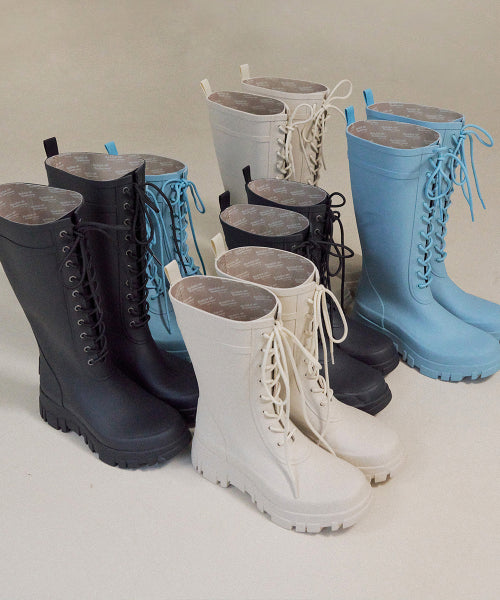 PLATFORM LACEUP RAIN BOOTS MIDDLE - 3 COLORS BLACK