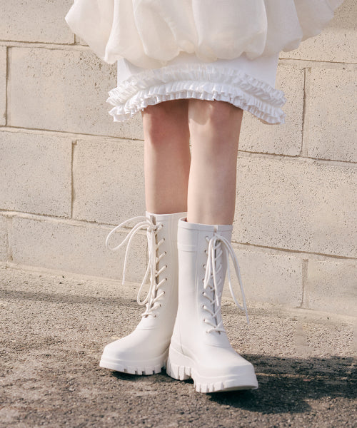 PLATFORM LACEUP RAIN BOOTS MIDDLE - 3 COLORS BLACK