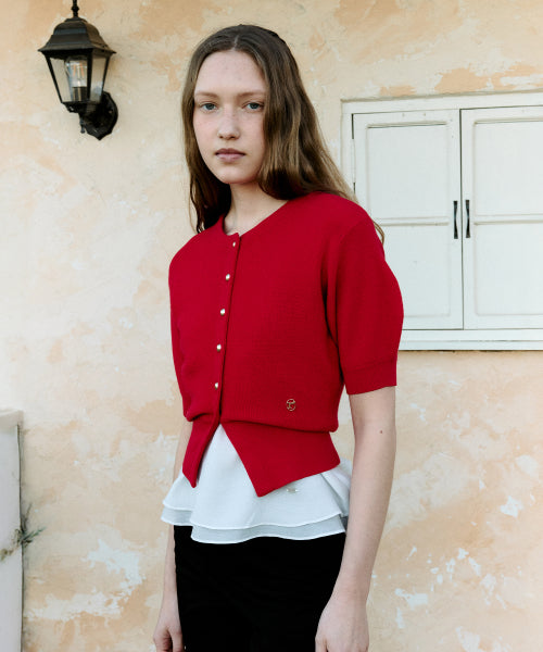 VOLUME SLEEVE HALF CARDIGAN - 4 COLORS RED