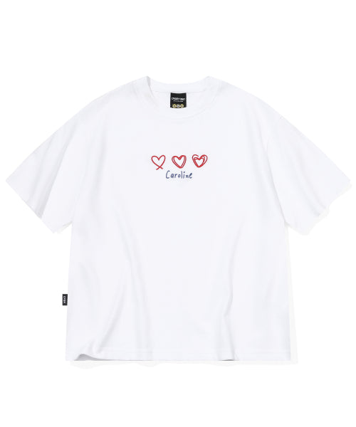 LINE EMBROIDERY CROP SHORT SLEEVE TEE - 2 COLORS WHITE