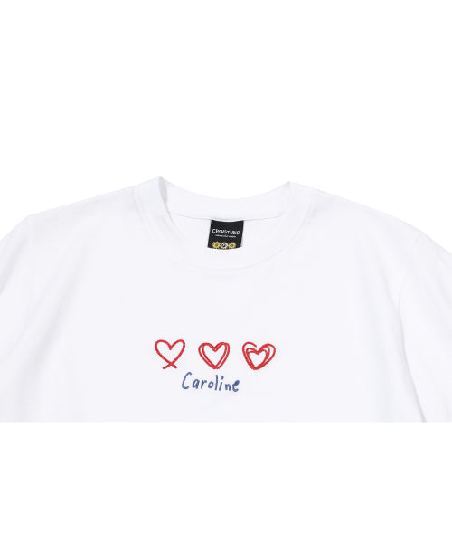 LINE EMBROIDERY CROP SHORT SLEEVE TEE - 2 COLORS WHITE