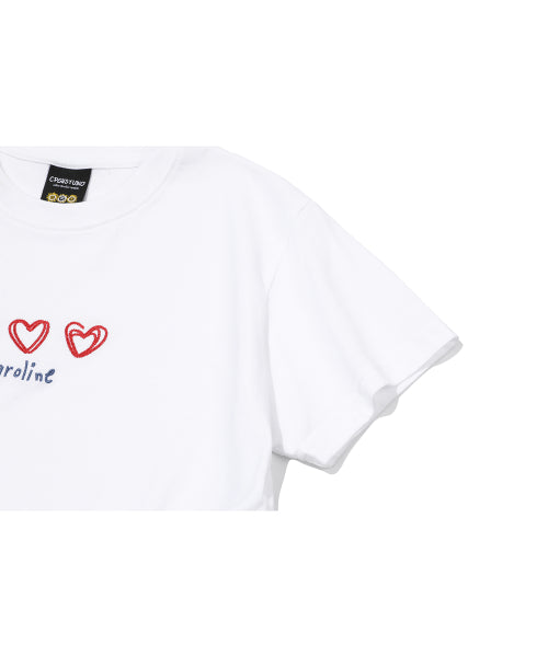 LINE EMBROIDERY CROP SHORT SLEEVE TEE - 2 COLORS WHITE