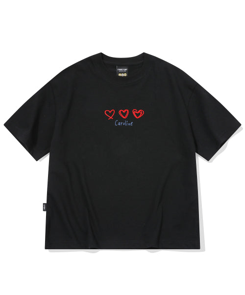 LINE EMBROIDERY CROP SHORT SLEEVE TEE - 2 COLORS BLACK