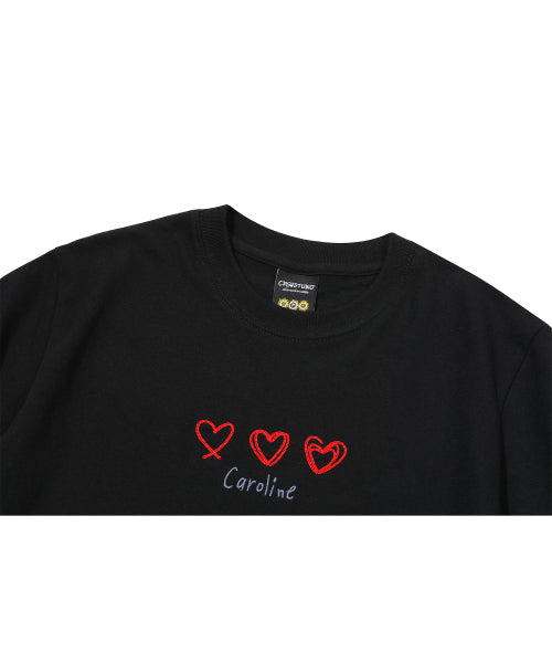 LINE EMBROIDERY CROP SHORT SLEEVE TEE - 2 COLORS BLACK