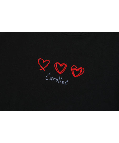 LINE EMBROIDERY CROP SHORT SLEEVE TEE - 2 COLORS BLACK