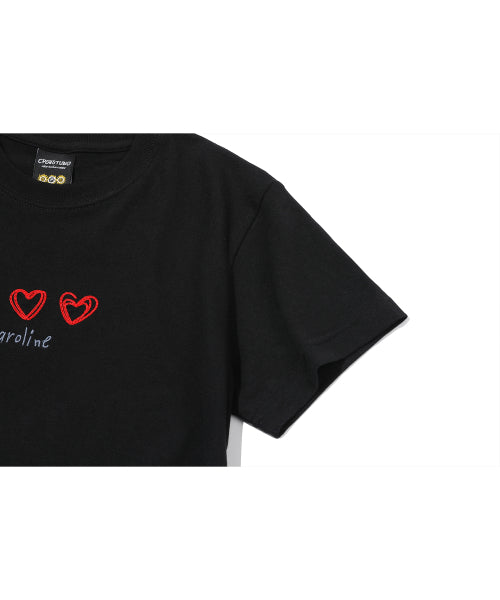LINE EMBROIDERY CROP SHORT SLEEVE TEE - 2 COLORS BLACK