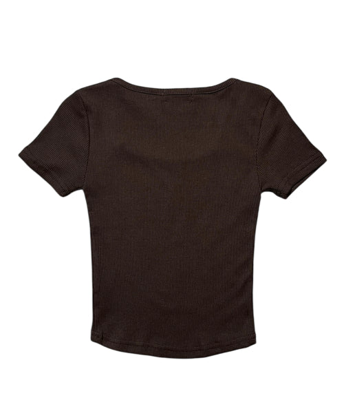 CROSS SQUARE NECK T-SHIRT - 8 COLORS BROWN