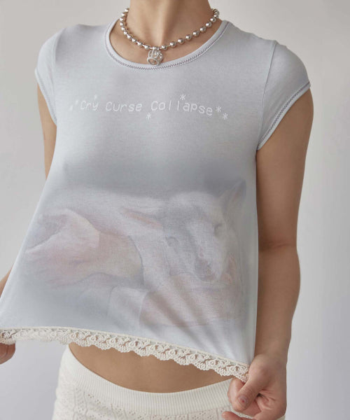 LACE CROP BABY TEE - 2 COLORS BLUE