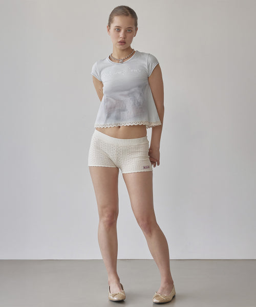 LACE CROP BABY TEE - 2 COLORS BLUE