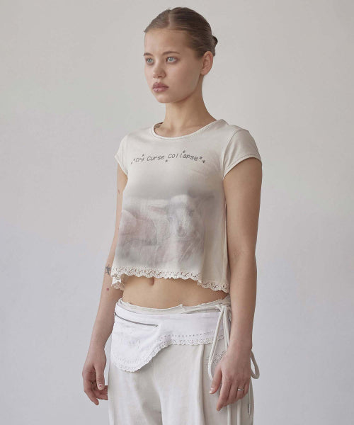 LACE CROP BABY TEE - 2 COLORS PINK