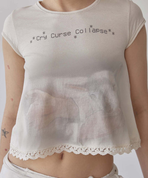 LACE CROP BABY TEE - 2 COLORS PINK