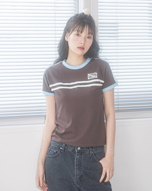 DOUBLE LACE TEE - 5 COLORS BROWN