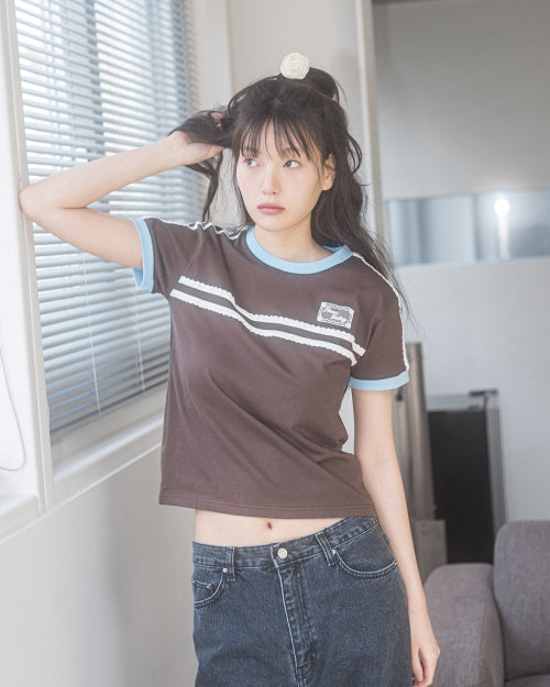 DOUBLE LACE TEE - 5 COLORS BROWN