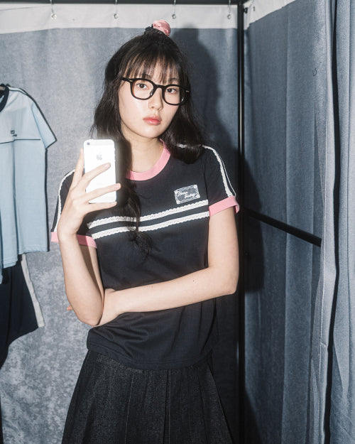 DOUBLE LACE TEE - 5 COLORS BLACK