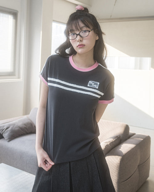 DOUBLE LACE TEE - 5 COLORS BLACK