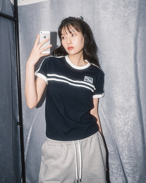 DOUBLE LACE TEE - 5 COLORS NAVY