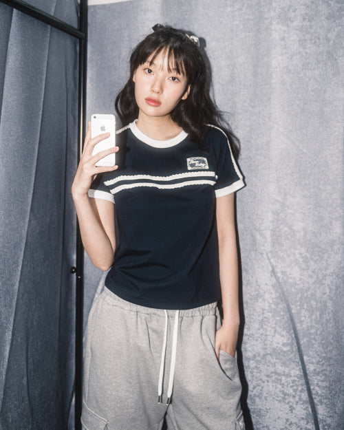 DOUBLE LACE TEE - 5 COLORS NAVY