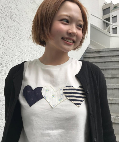 HEART PATCH COTTON T-SHIRT - 2 COLORS WHITE