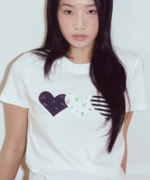 HEART PATCH COTTON T-SHIRT - 2 COLORS WHITE