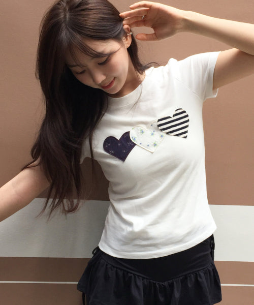 HEART PATCH COTTON T-SHIRT - 2 COLORS WHITE