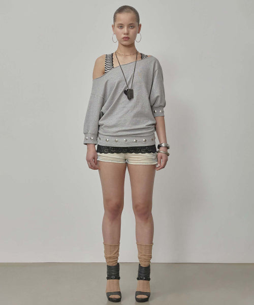STUD HALF SLEEVE SWEATSHIRT - 3 COLORS MELANGE GREY
