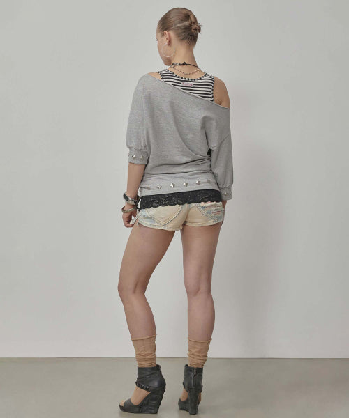 STUD HALF SLEEVE SWEATSHIRT - 3 COLORS MELANGE GREY