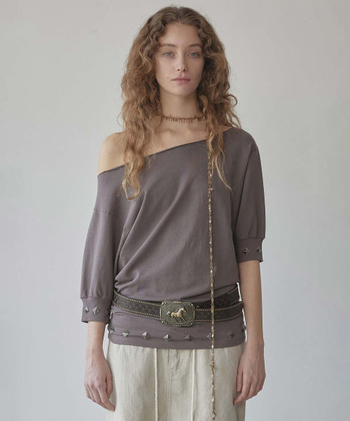 STUD HALF SLEEVE SWEATSHIRT - 3 COLORS BROWN