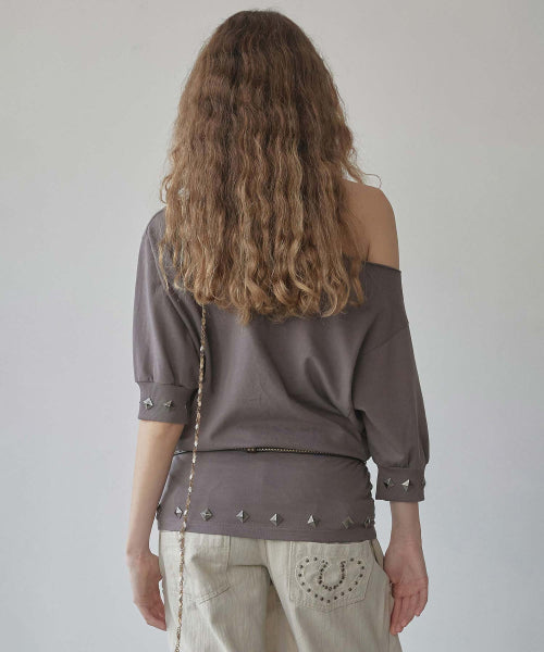 STUD HALF SLEEVE SWEATSHIRT - 3 COLORS BROWN