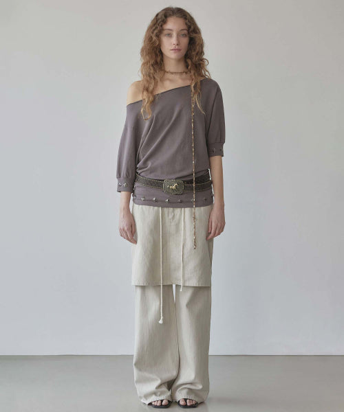 STUD HALF SLEEVE SWEATSHIRT - 3 COLORS BROWN