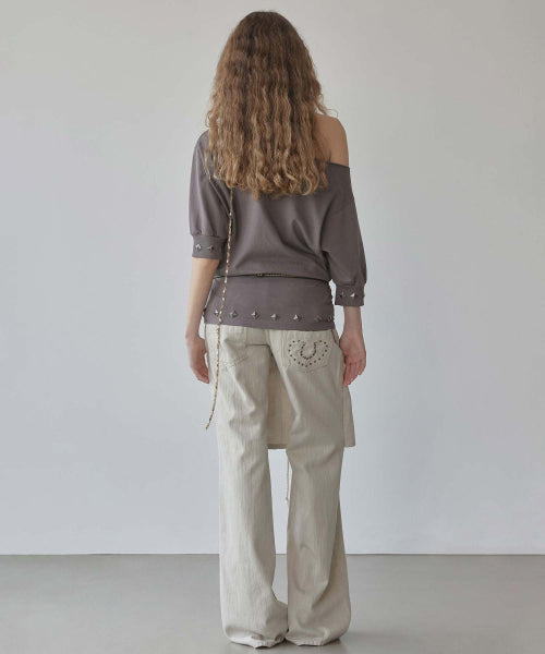 STUD HALF SLEEVE SWEATSHIRT - 3 COLORS BROWN