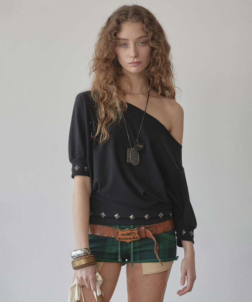 STUD HALF SLEEVE SWEATSHIRT - 3 COLORS BLACK