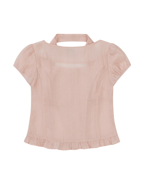 RIBBON SQUARE NECK BLOUSE GREY - 6 COLORS PINK