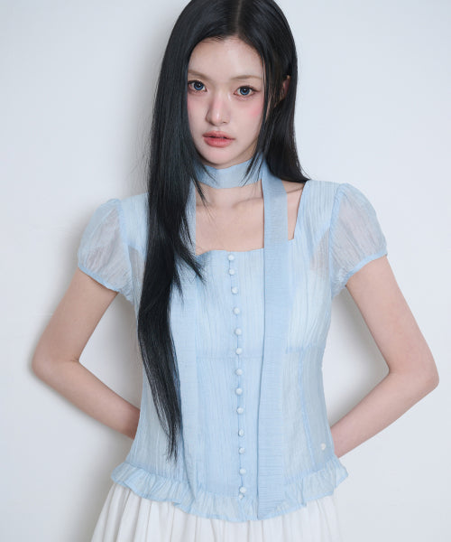 RIBBON BLOUSE - 6 COLORS BLUE