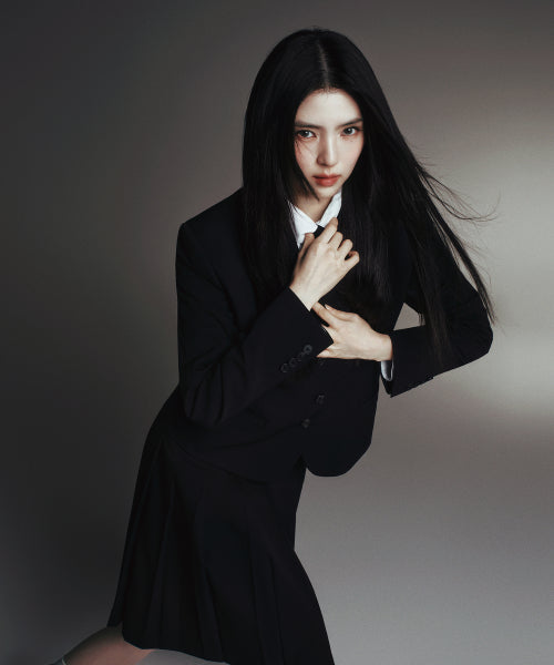 WOMENS SILK SLASH CUT NECKTIE #韓韶禧同款! - 3 COLORS BLACK
