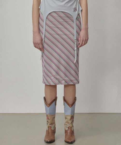 MESH STRIPE MIDI SKIRT - 3 COLORS BABY PINK