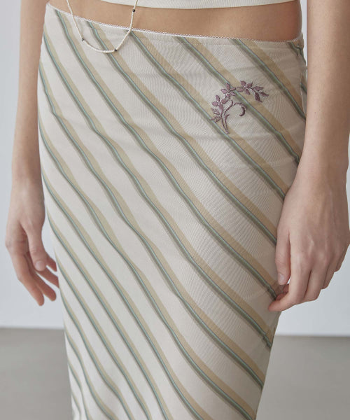 MESH STRIPE MIDI SKIRT - 3 COLORS BUTTER