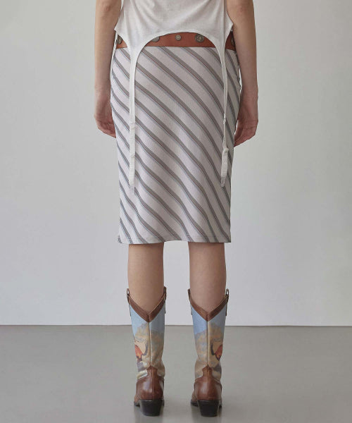 MESH STRIPE MIDI SKIRT - 3 COLORS BEIGE