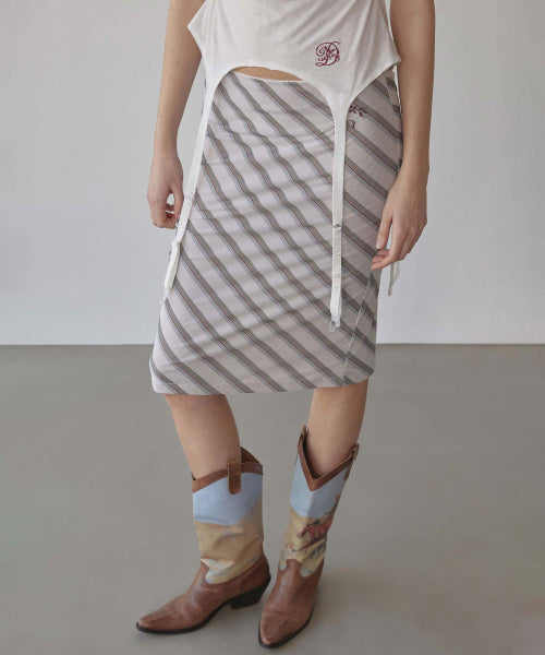 MESH STRIPE MIDI SKIRT - 3 COLORS BEIGE