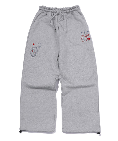 STITCH EMBROIDERY SWEATPANTS - 2 COLORS MELANGE GREY