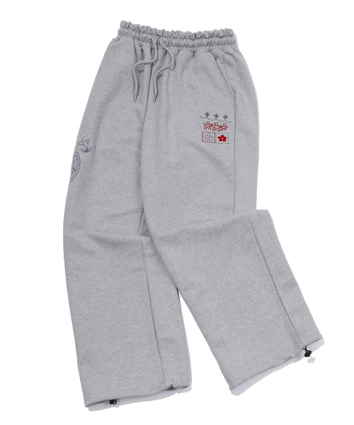 STITCH EMBROIDERY SWEATPANTS - 2 COLORS MELANGE GREY