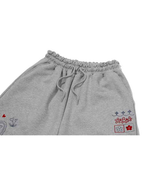 STITCH EMBROIDERY SWEATPANTS - 2 COLORS MELANGE GREY