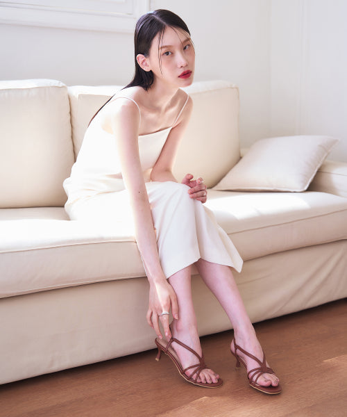 STRAP MULE SANDAL KITTEN HEEL BROWN