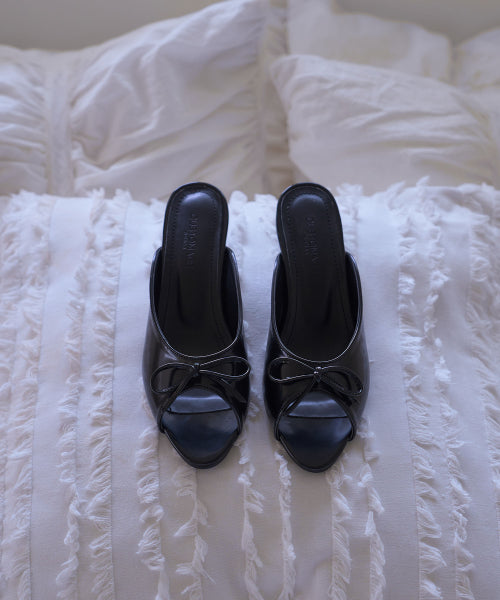 RIBBON MULE KITTEN HEEL BLACK