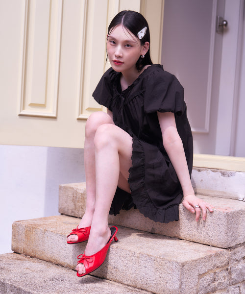RIBBON MULE KITTEN HEEL RED