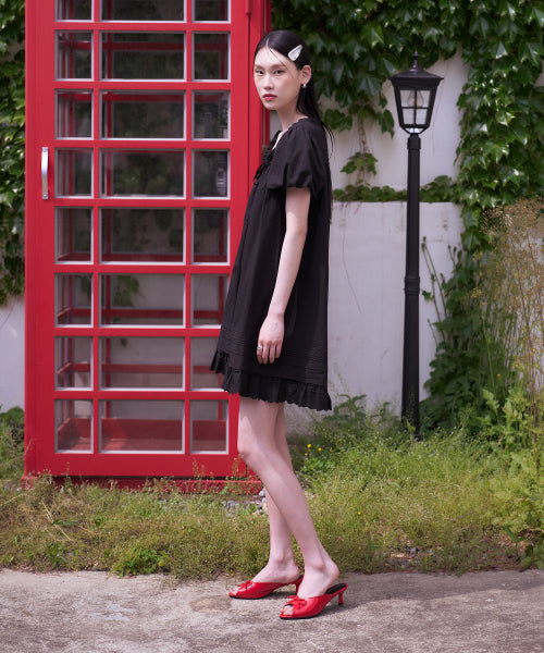 RIBBON MULE KITTEN HEEL RED