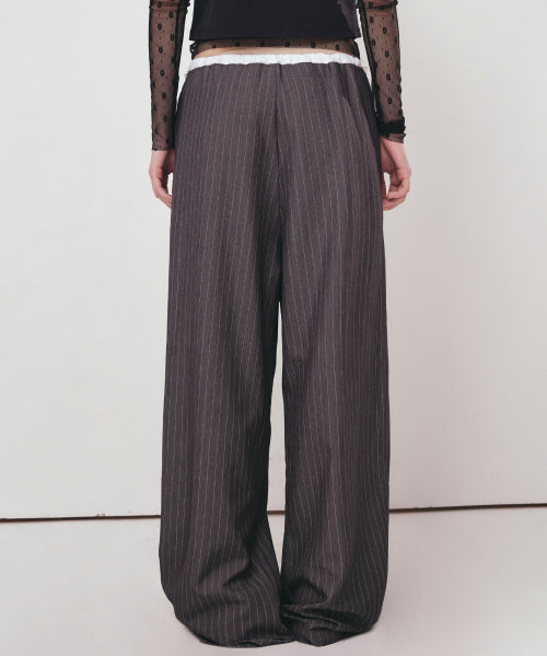 STRIPE LAYERED PINTUCK SLACKS #徐睿知同款! - 2 COLORS CHARCOAL
