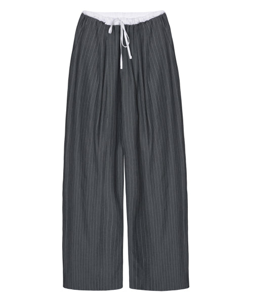 STRIPE LAYERED PINTUCK SLACKS #徐睿知同款! - 2 COLORS CHARCOAL